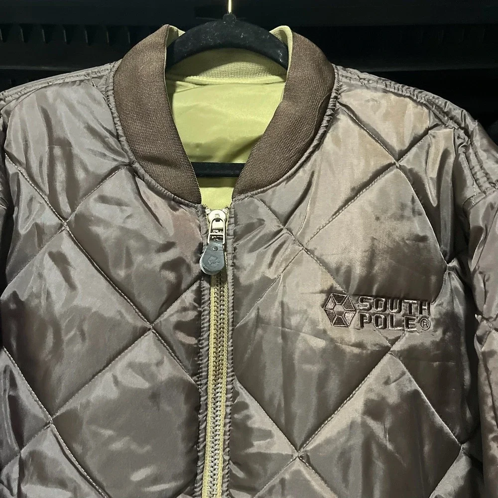 NWT‎ Vintage Southpole Bomber Jacket Reversible Mens XL Green Brown Y2K